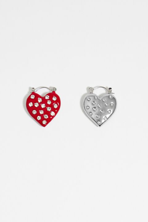 Silver pearls and crystals heart earrings